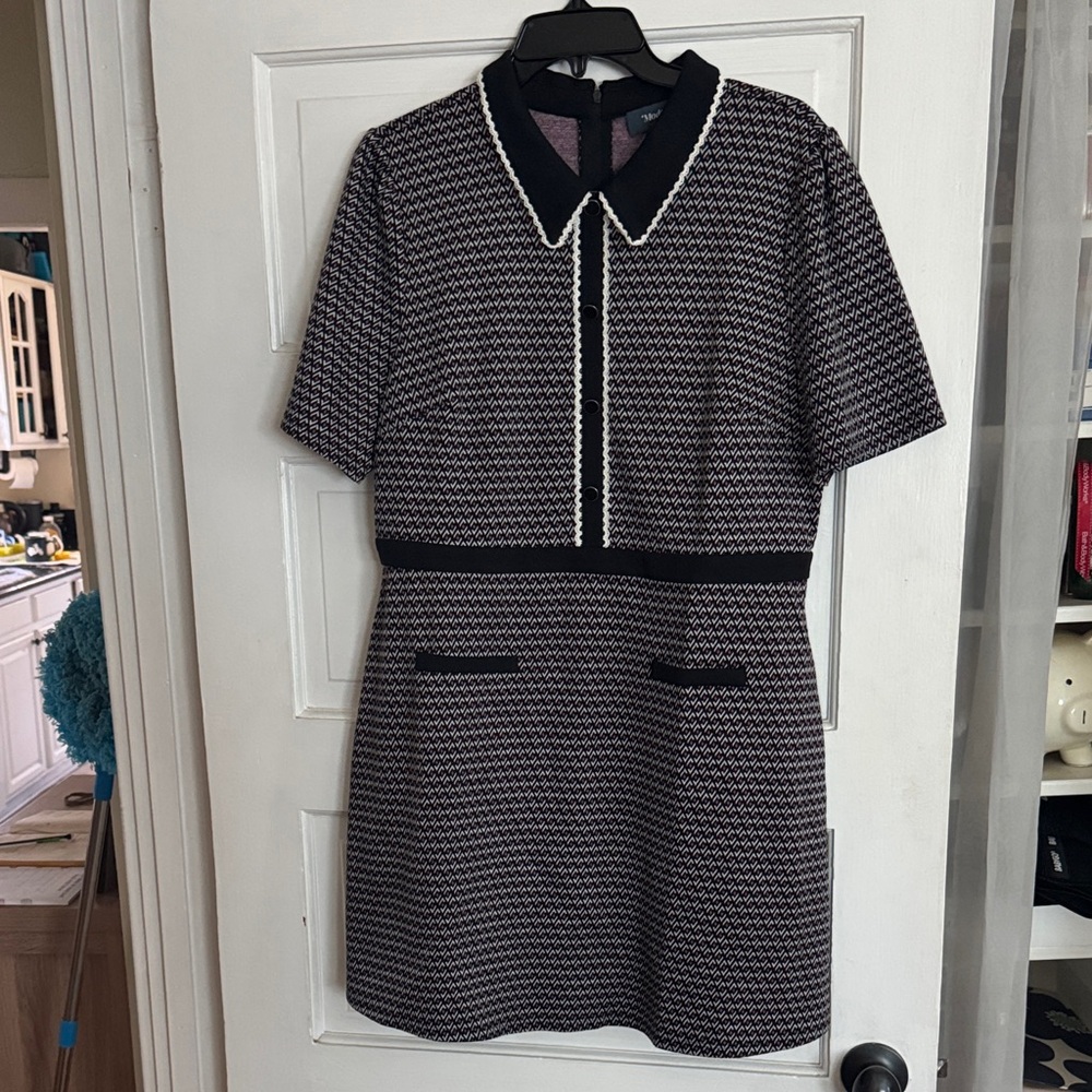 ModCloth mod 60s Knit Short-Sleeve shift Dress with Contrast Collar XL